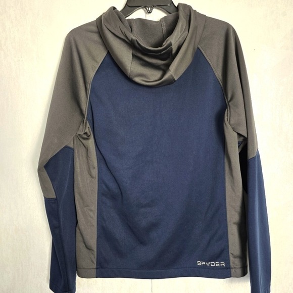 Spyder Men's Small Soft Shell Jacket Full Zip Hooded Navy Blue Gray Zip Pockets - Picture 8 of 11